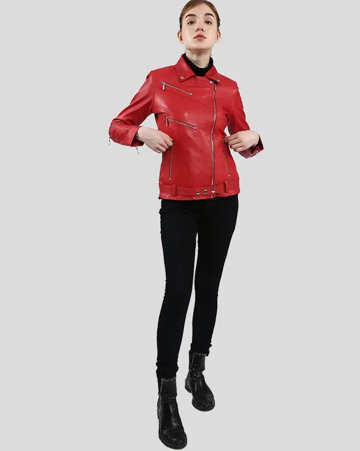 Diana Red Biker Leather Jacket - Vox Leather