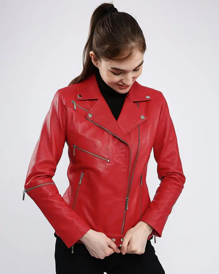 Diana Red Biker Leather Jacket - Vox Leather