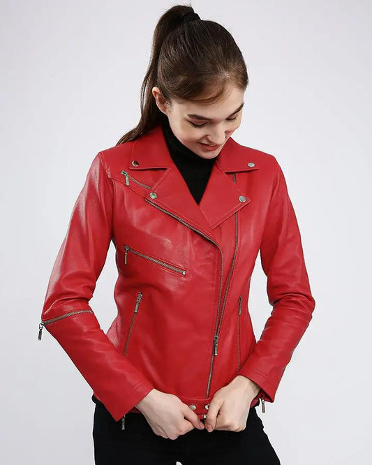 Diana Red Biker Leather Jacket - Vox Leather
