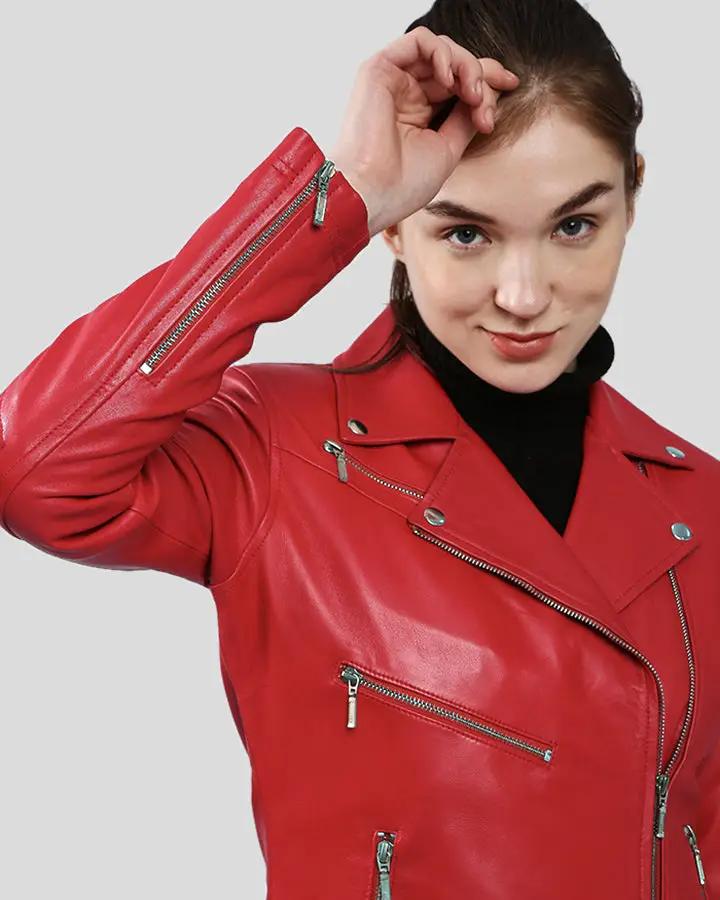 Diana Red Biker Leather Jacket - Vox Leather