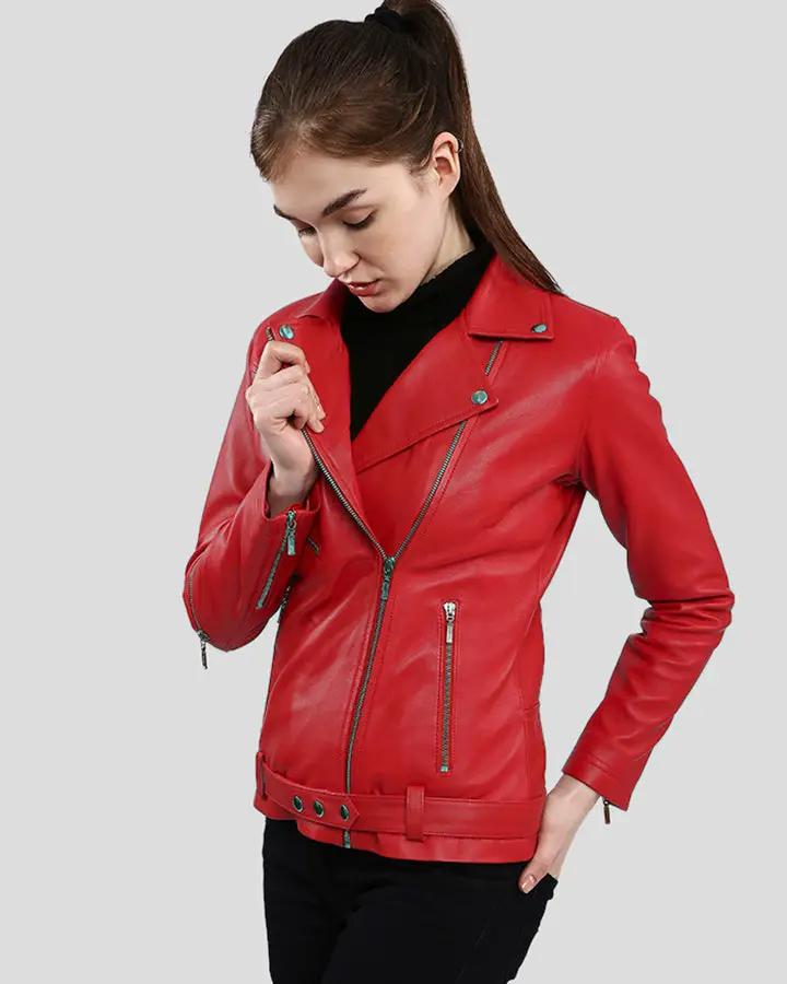 Diana Red Biker Leather Jacket - Vox Leather
