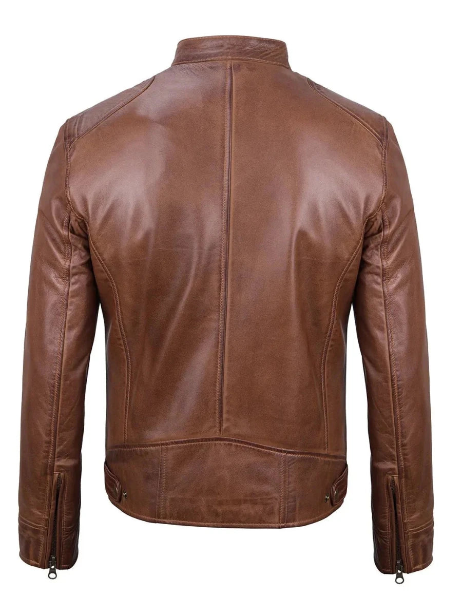 Dodge Mens Cognac Cafe Racer Leather Jacket - Vox Leather