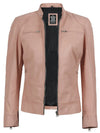 Dodge Women Light Pink Motorcycle Leather Jacket - Rare Leather