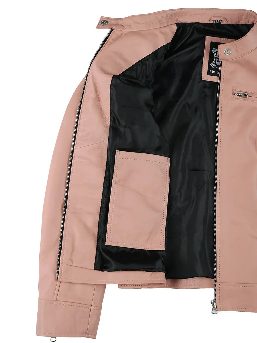 Dodge Women Light Pink Motorcycle Leather Jacket - Rare Leather