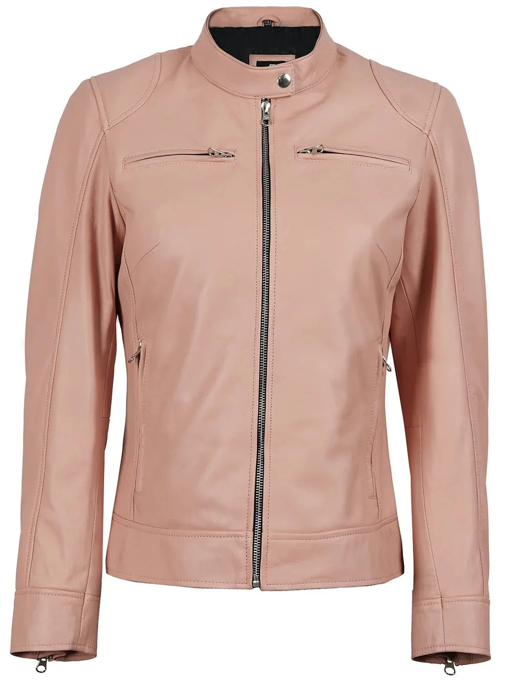 Dodge Women Light Pink Motorcycle Leather Jacket - Rare Leather