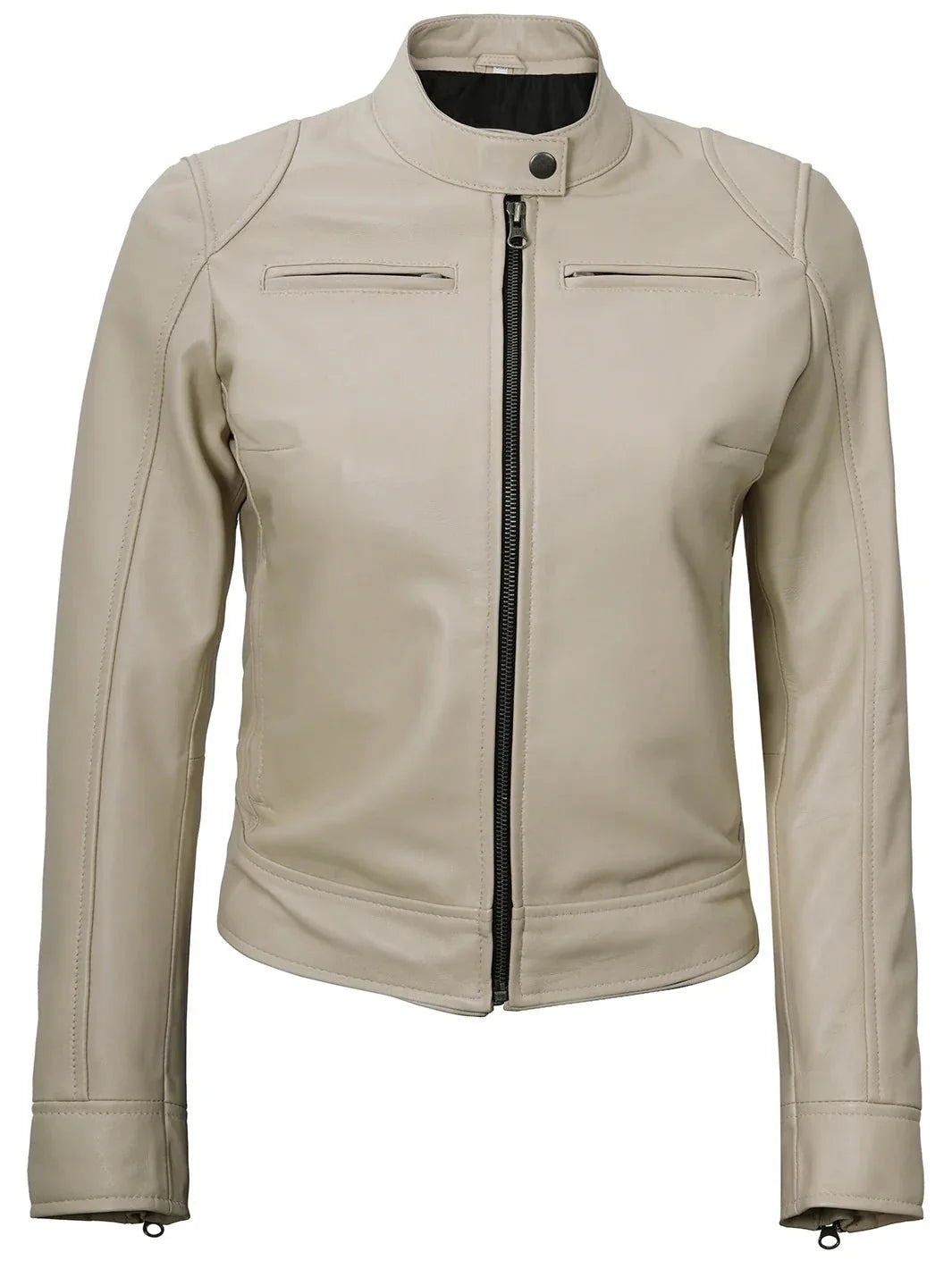 Dodge Women's Beige Leather Cafe Racer Jacket - Rare Leather