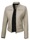 Dodge Women's Beige Leather Cafe Racer Jacket - Rare Leather