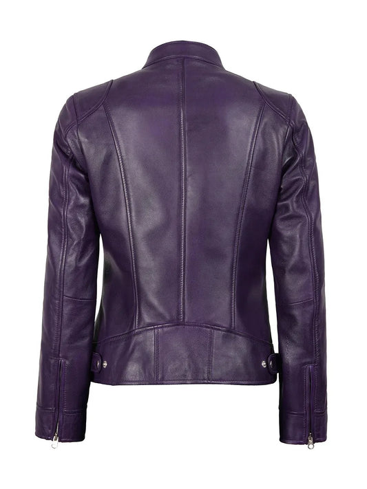 Dodge Womens Biker Purple Leather Jacket - Rare Leather