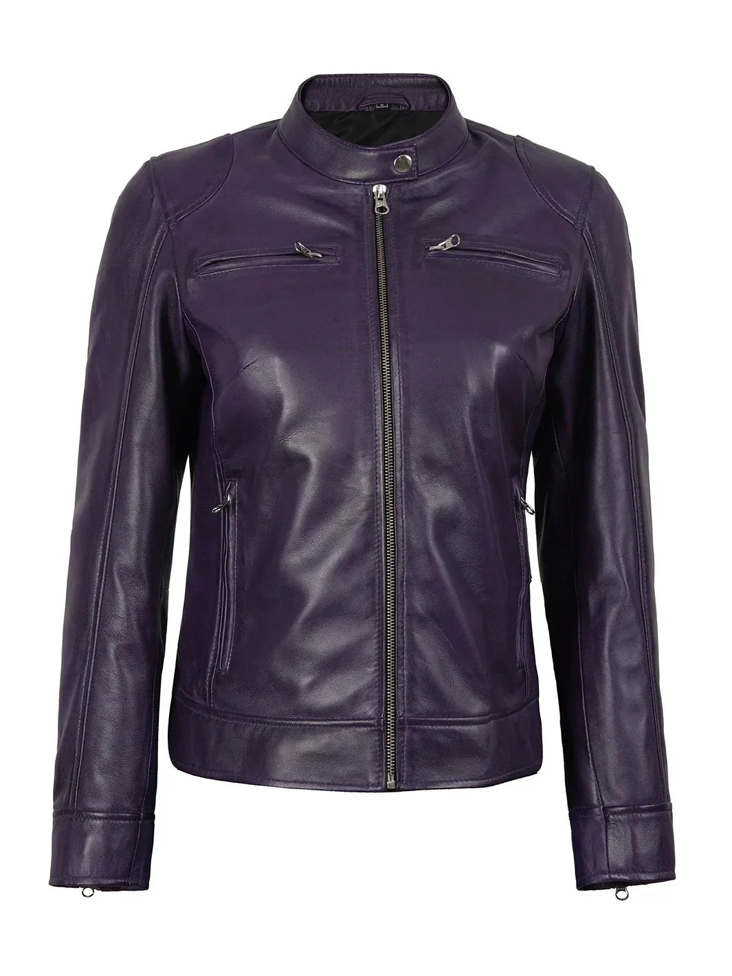 Dodge Womens Biker Purple Leather Jacket - Rare Leather