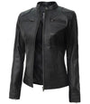 Dodge Women's Black Lambskin Motorcycle Leather Jacket - Rare Leather