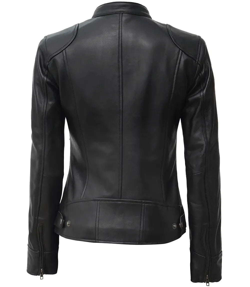 Dodge Women's Black Lambskin Motorcycle Leather Jacket - Vox Leather