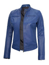 Dodge Women's Blue Leather Cafe Racer Jacket - Rare Leather