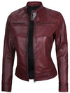Dodge Womens Burgundy Leather Jacket Cafe Racer - Rare Leather
