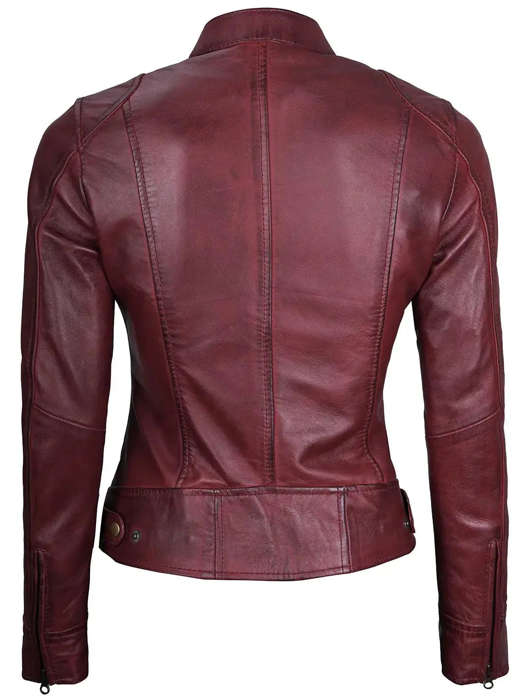 Dodge Womens Burgundy Leather Jacket Cafe Racer - Rare Leather