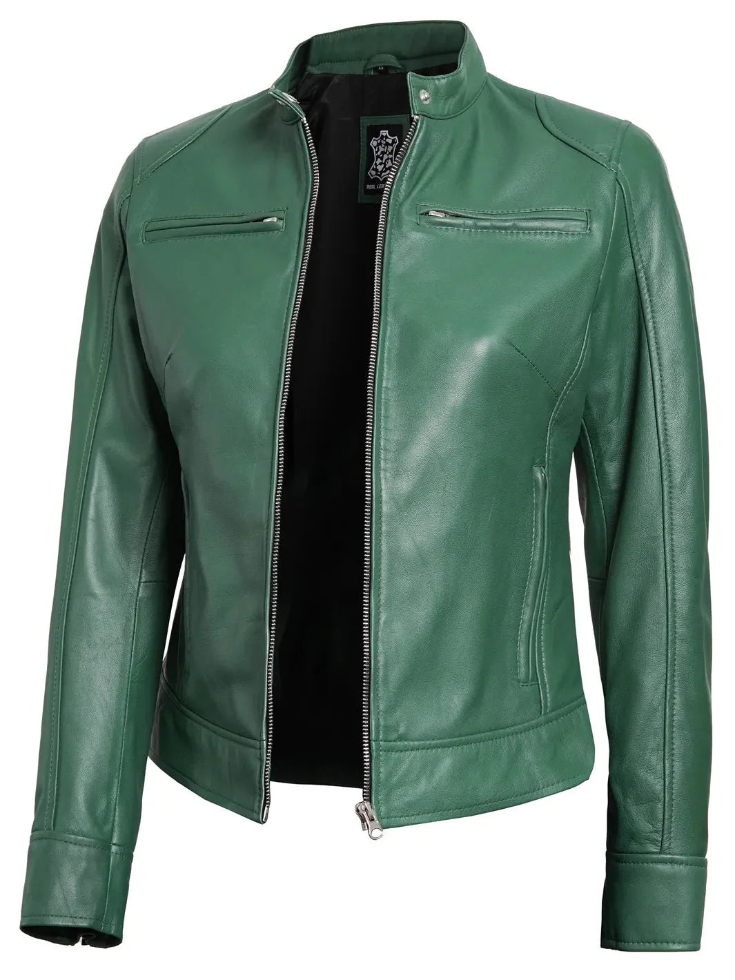 Dodge Womens Motorcycle Green Leather Jacket - Rare Leather