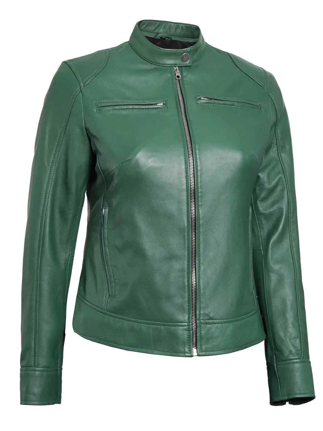 Dodge Womens Motorcycle Green Leather Jacket - Rare Leather