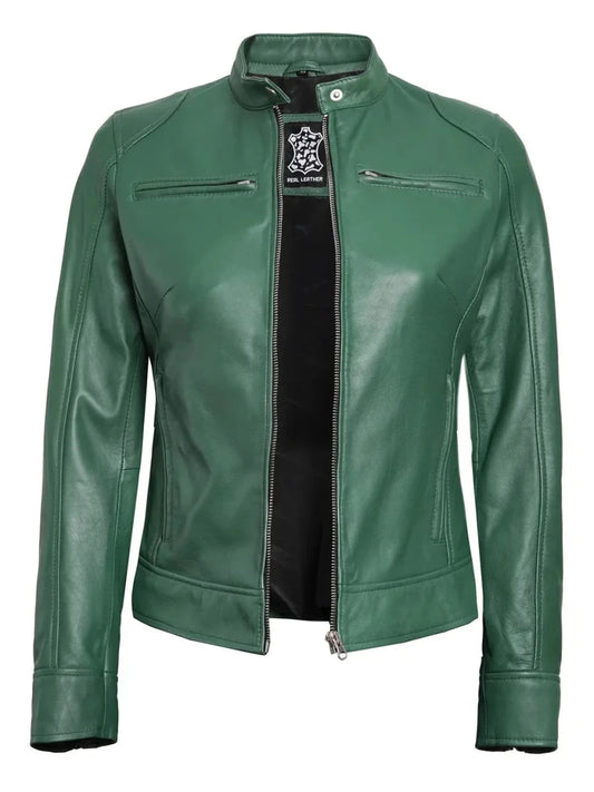 Dodge Womens Motorcycle Green Leather Jacket - Vox Leather