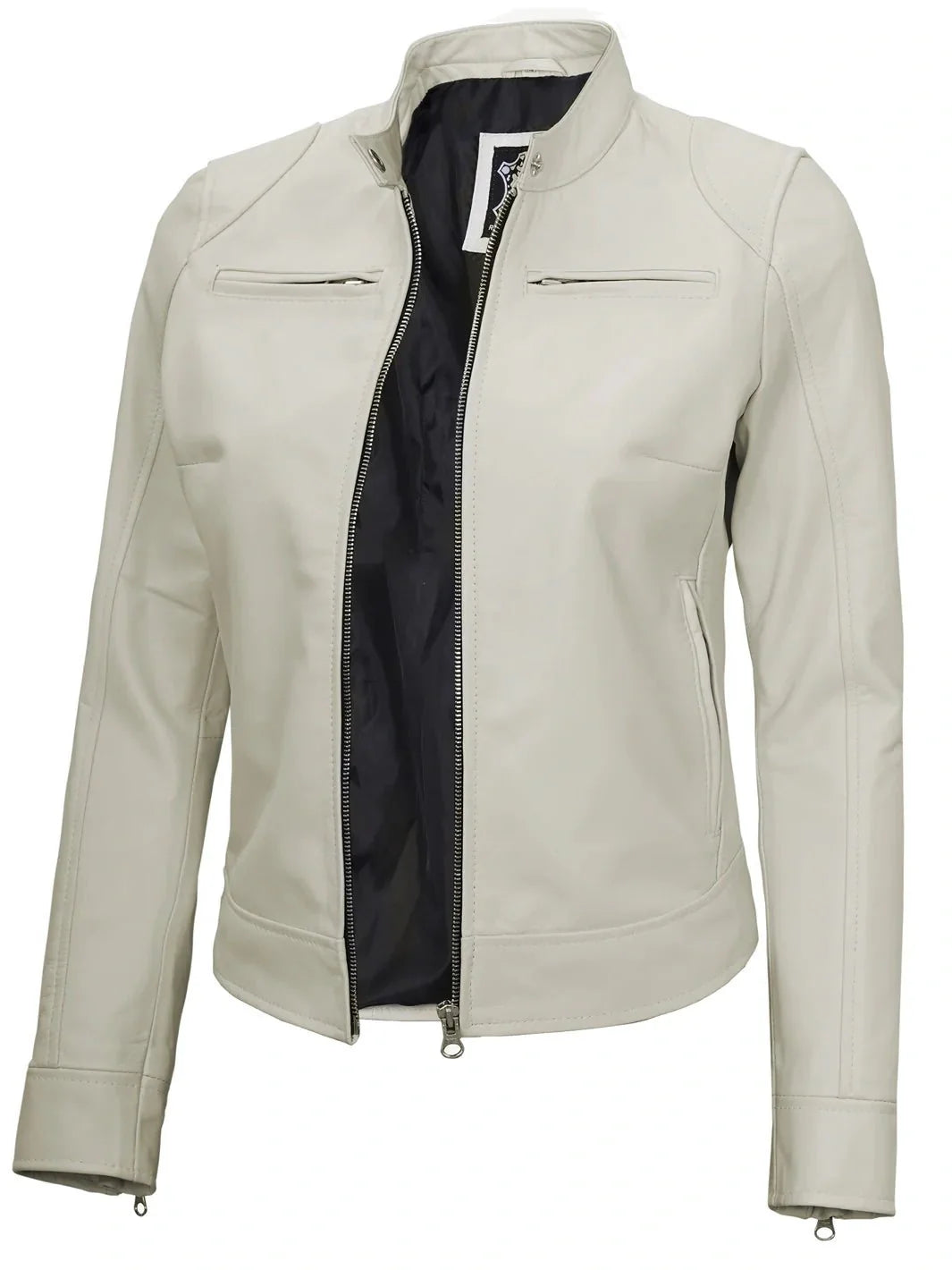 Dodge Women's Off White Cafe Racer Leather Jacket - Rare Leather