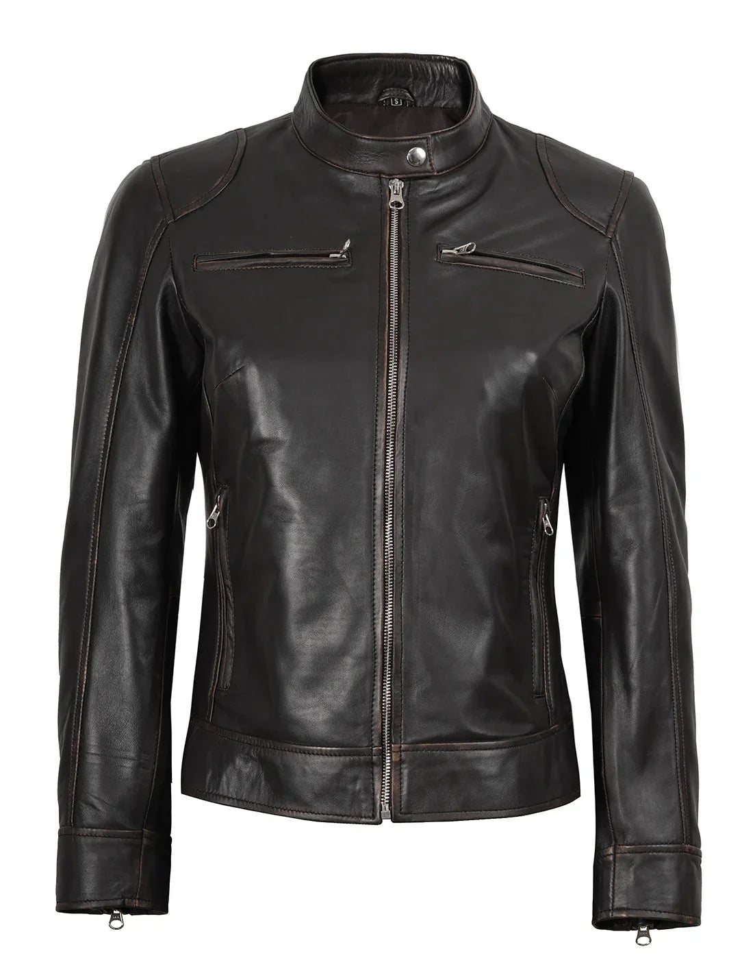 Dodge Women's Rub Off Brown Vintage Leather Jacket - Rare Leather