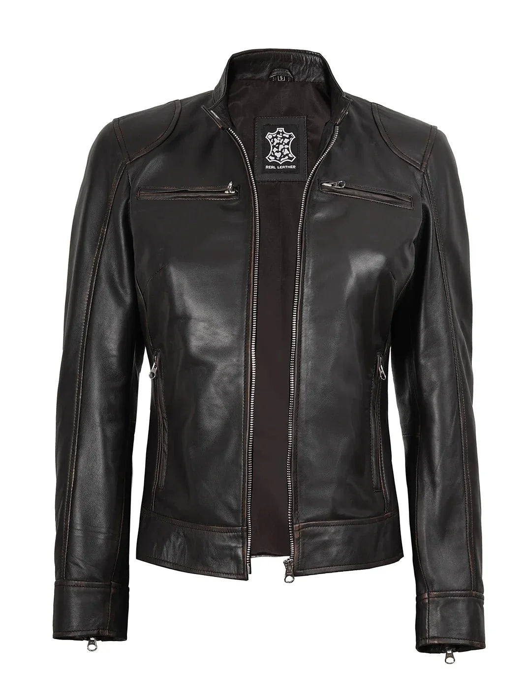 Dodge Women's Rub Off Brown Vintage Leather Jacket - Rare Leather