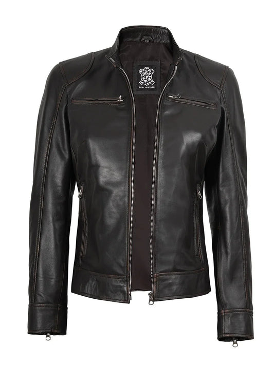 Dodge Women's Rub Off Brown Vintage Leather Jacket - Rare Leather