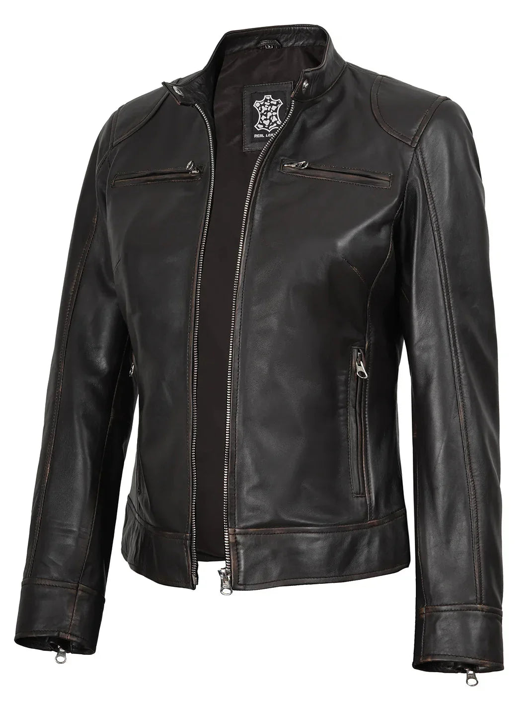 Dodge Women's Rub Off Brown Vintage Leather Jacket - Rare Leather