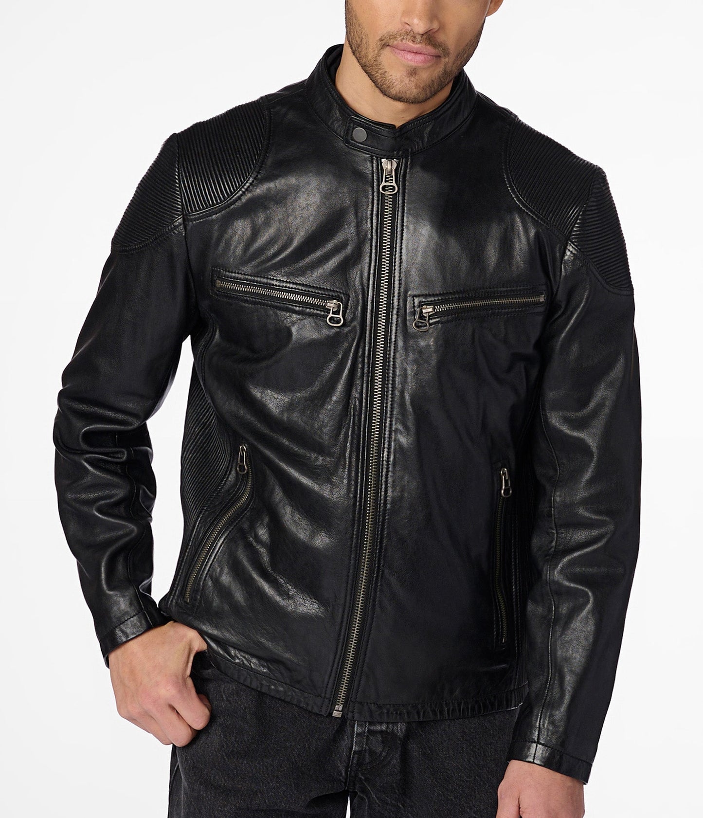 Drew Genuine Leather Jacket With Accordian Shoulder - Rare Leather