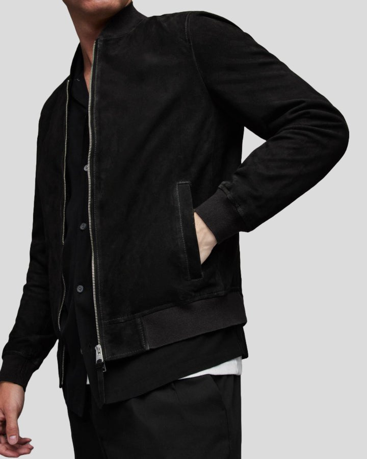 Eclipse Black Suede Bomber Leather Jacket - Vox Leather