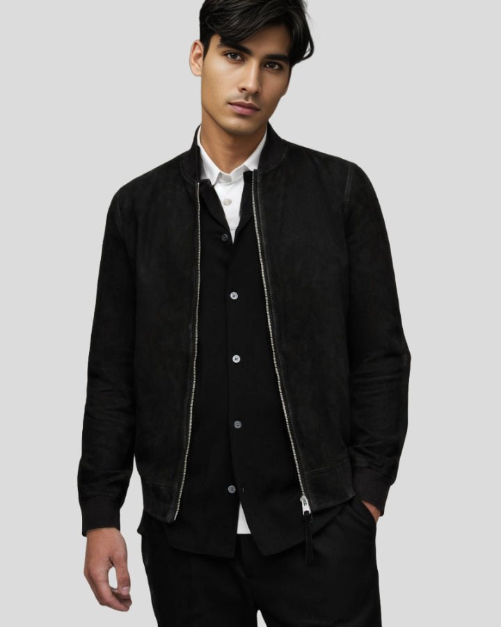 Eclipse Black Suede Bomber Leather Jacket - Vox Leather