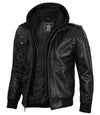 Edinburgh Mens Black Bomber Leather Jacket With Removable Hood - Rare Leather