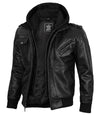 Edinburgh Mens Black Bomber Leather Jacket With Removable Hood - Vox Leather
