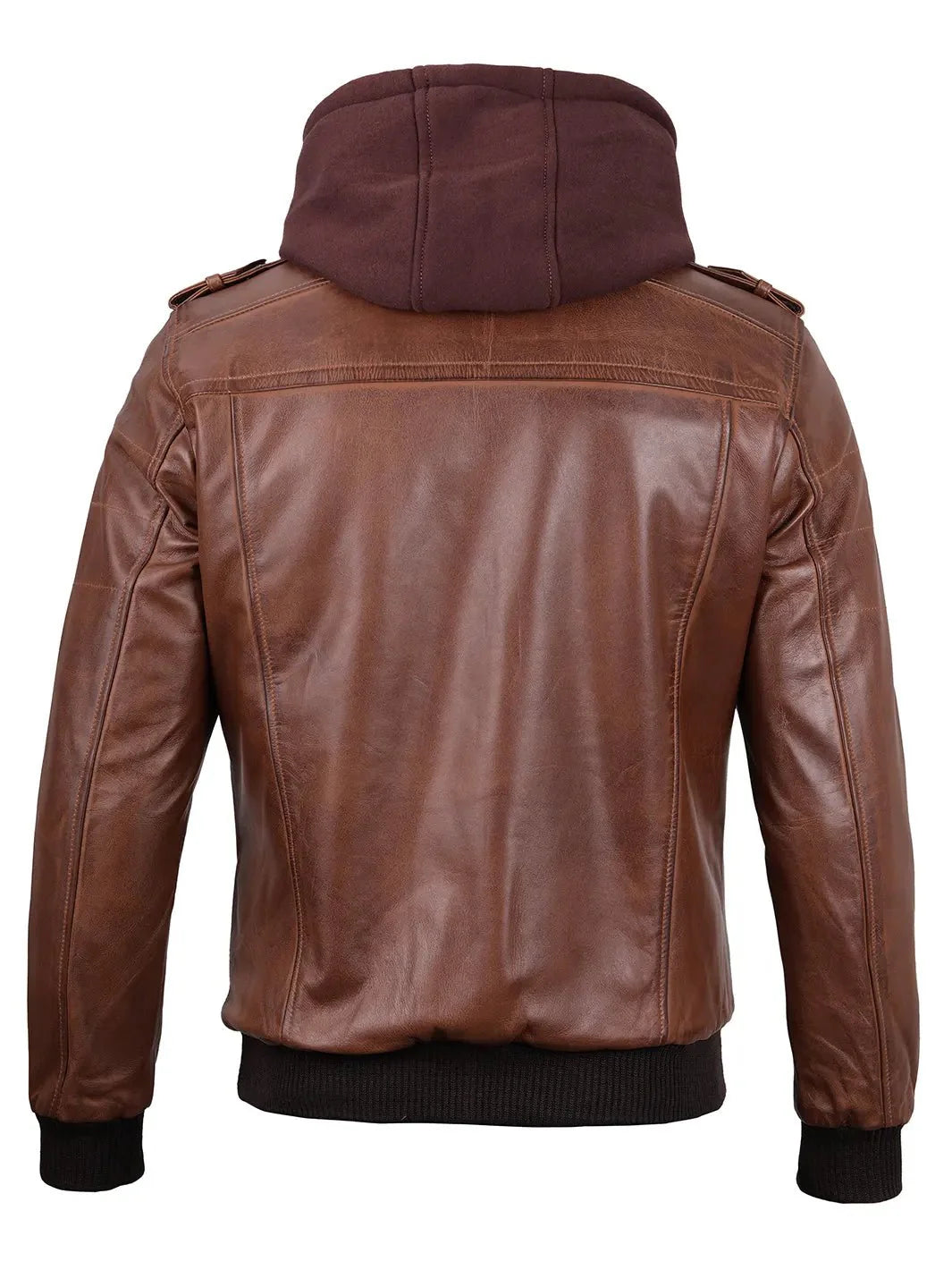 Edinburgh Mens Brown Bomber Leather Jacket With Removable Hood - Rare Leather