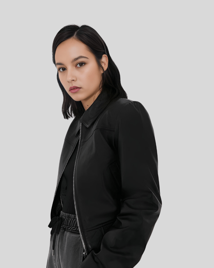 Elegant Noir Black Leather Bomber Jacket - Rare Leather