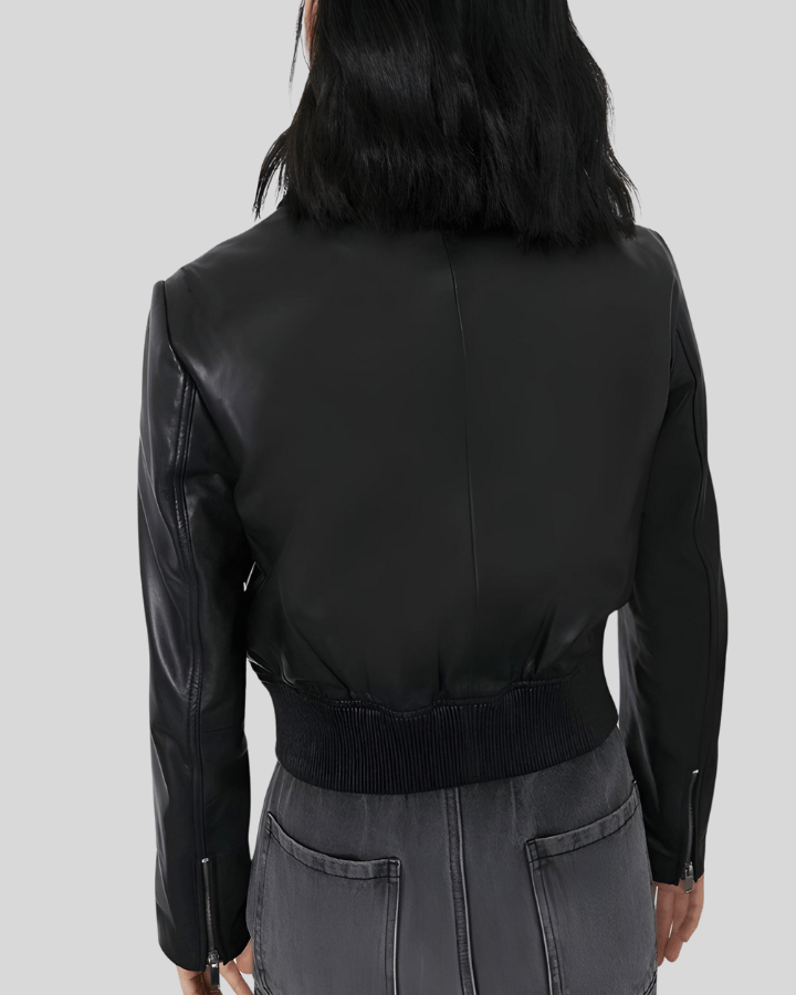 Elegant Noir Black Leather Bomber Jacket - Rare Leather