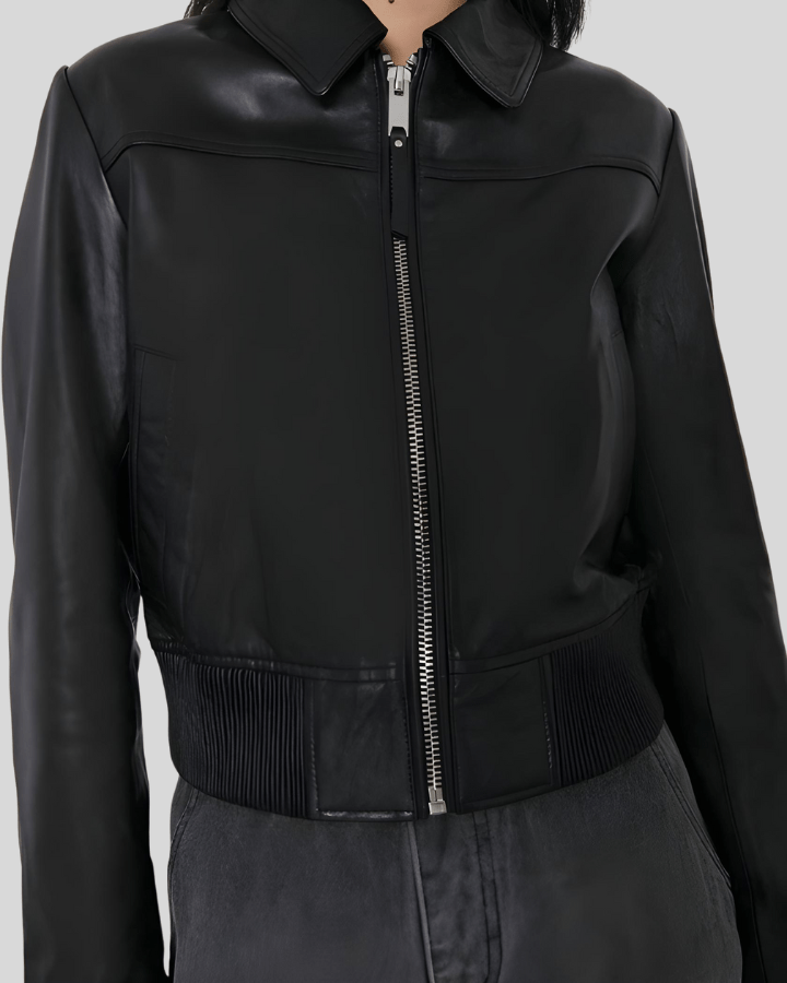 Elegant Noir Black Leather Bomber Jacket - Rare Leather