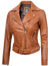 Elisa Womens Light Brown Biker Leather Jacket - Rare Leather