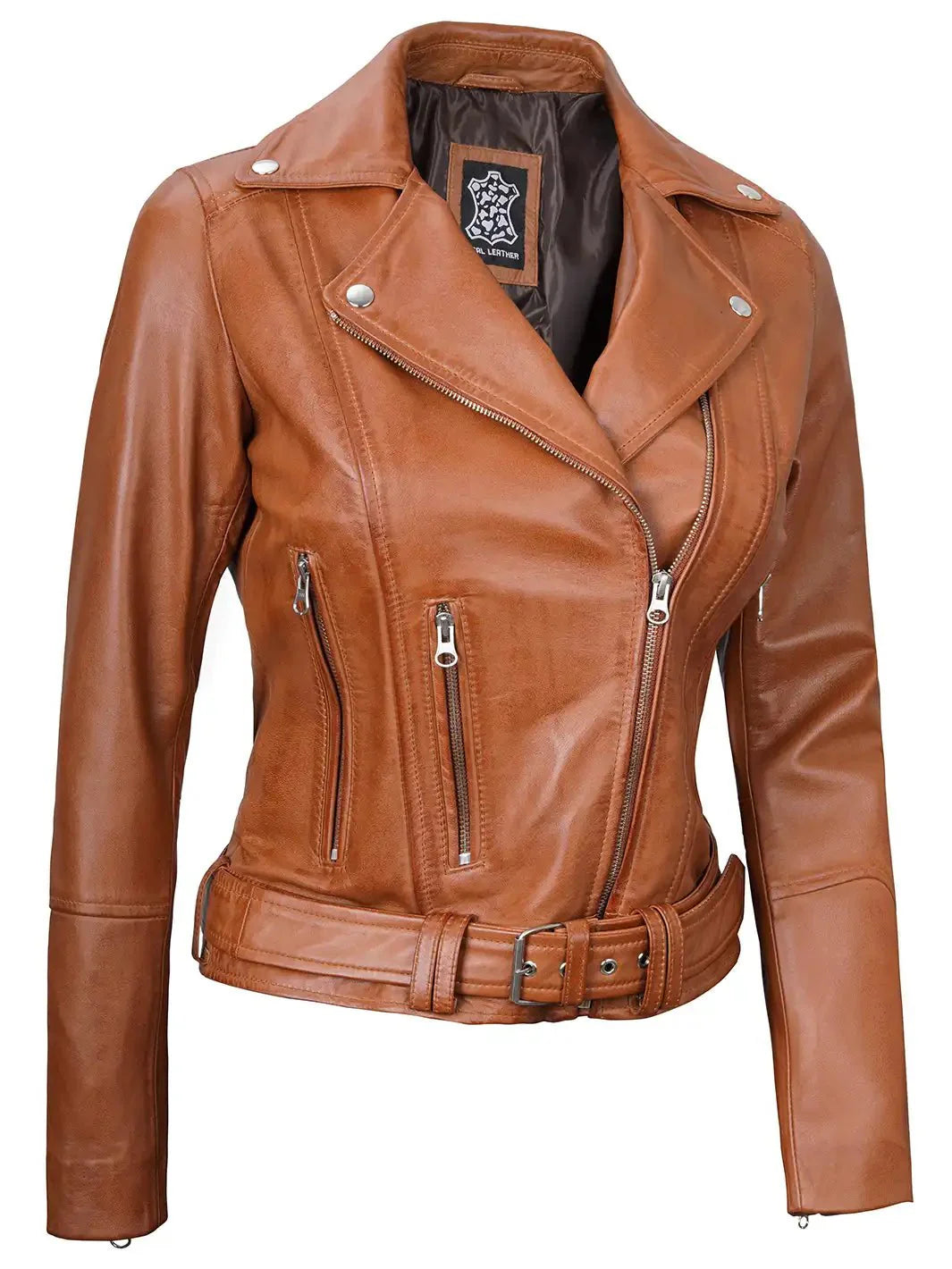 Elisa Womens Light Brown Biker Leather Jacket - Rare Leather