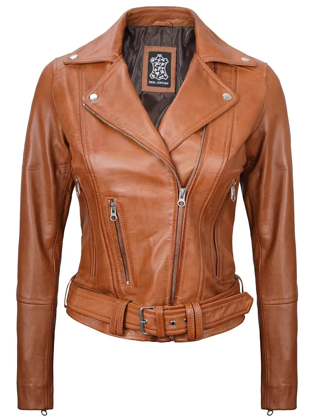 Elisa Womens Light Brown Biker Leather Jacket - Rare Leather