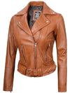 Elisa Womens Light Brown Biker Leather Jacket - Vox Leather