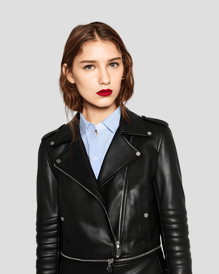Elise Black Biker Leather Jacket - Vox Leather