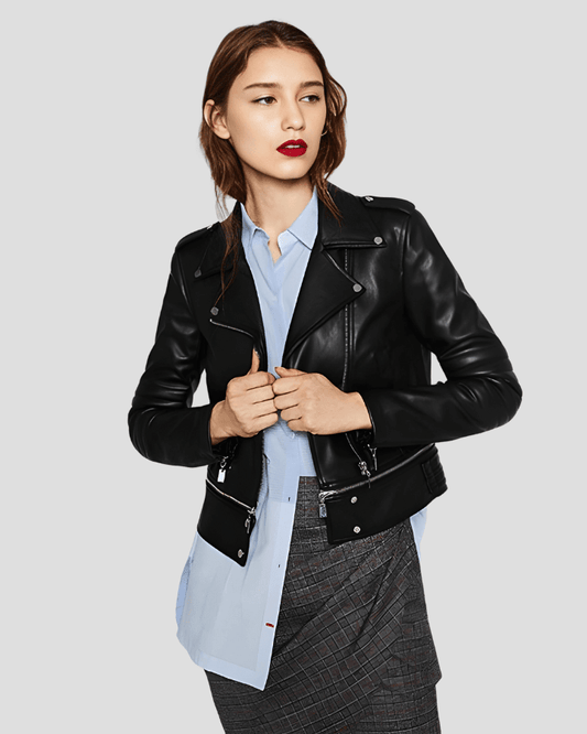 Elise Black Biker Leather Jacket - Vox Leather