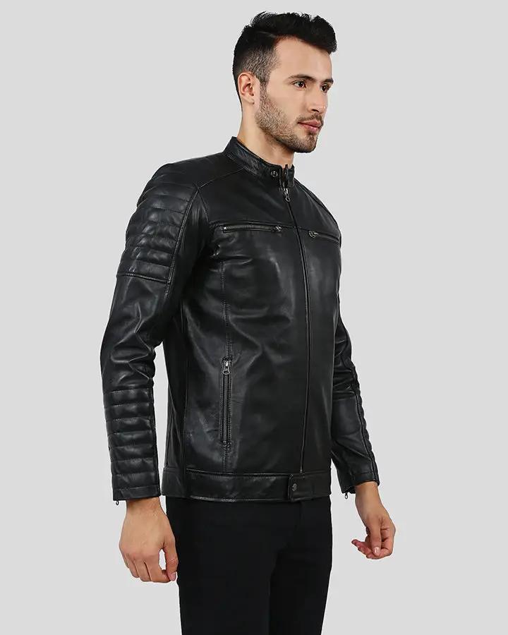 Enzo Black Slim Fit Leather Racer Jacket - Vox Leather
