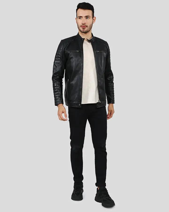 Enzo Black Slim Fit Leather Racer Jacket - Vox Leather