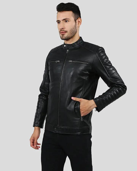 Enzo Black Slim Fit Leather Racer Jacket - Vox Leather