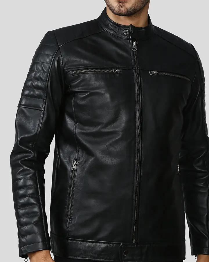 Enzo Black Slim Fit Leather Racer Jacket - Vox Leather
