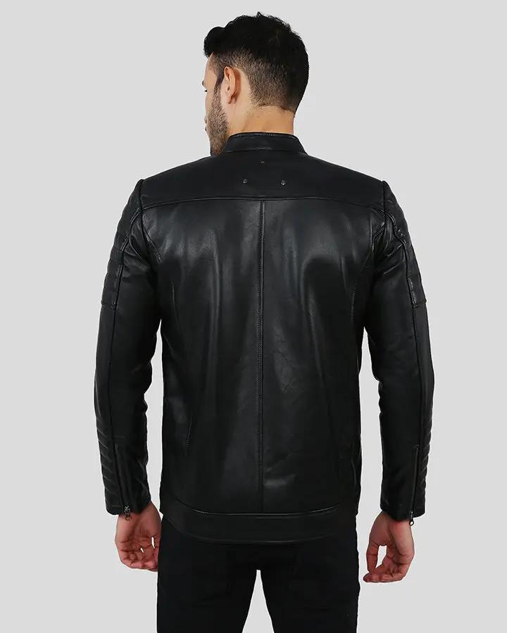 Enzo Black Slim Fit Leather Racer Jacket - Vox Leather