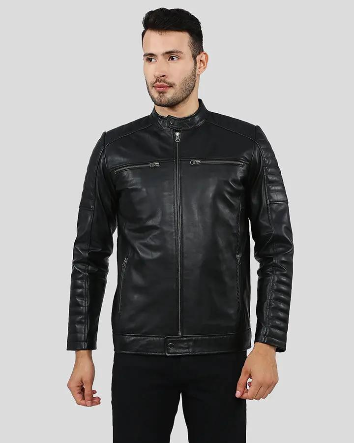 Enzo Black Slim Fit Leather Racer Jacket - Vox Leather