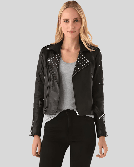Ezra Black Studded Leather Jacket - Vox Leather
