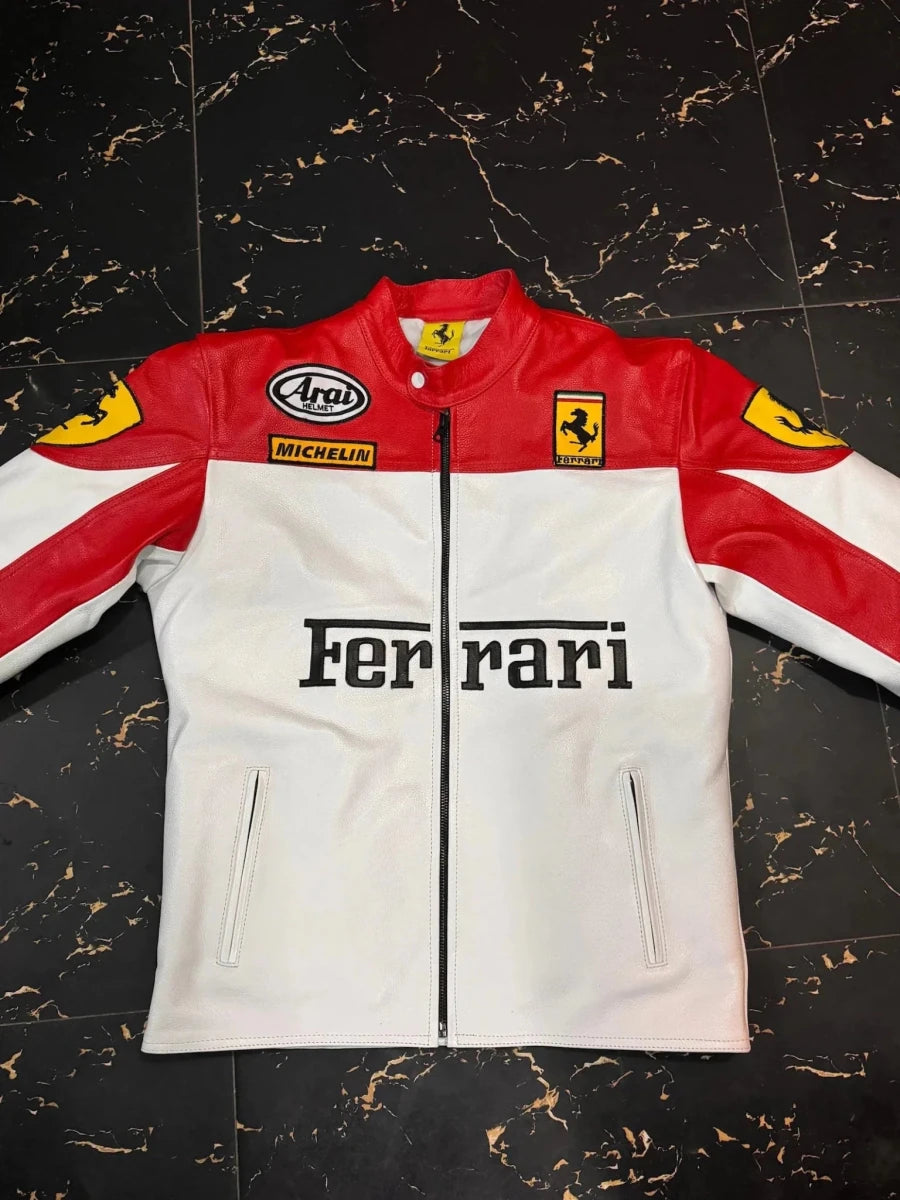 Farrari Racing Real Leather Jacket Motorcycle - Vox Leather