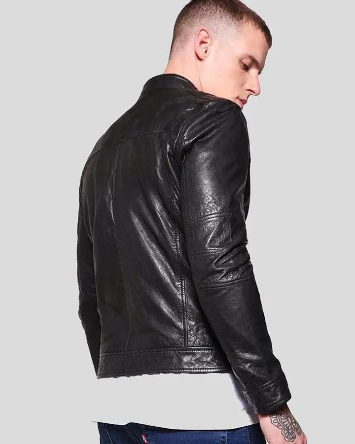 Ferd Black Slim Fit Leather Racer Jacket - Rare Leather